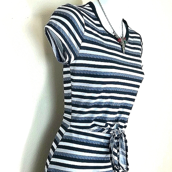 No Boundaries Striped Tie-Front Cutout Bodycon Mini Dress Black Gray White XS - Picture 5 of 10